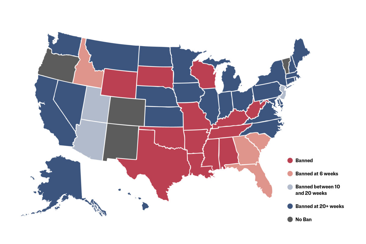 Chú thích bản đồ về thời điểm cấm phá thai tại các tiểu bang:
