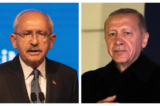 (Trái) Lãnh đạo Đảng Nhân dân Cộng Hòa (CHP) và ứng cử viên tổng thống của liên minh đối lập chính Kemal Kilicdaroglu nói chuyện trước giới truyền thông tại trụ sở của Đảng Nhân dân Cộng hòa (CHP) ở Ankara, Thổ Nhĩ Kỳ, hôm 15/05/2023. (Phải) Tổng thống Thổ Nhĩ Kỳ Recep Tayyip Erdogan xuất hiện trước những người ủng hộ tại trụ sở Đảng AK ở Ankara, Thổ Nhĩ Kỳ, hôm 15/05/2023. (Ảnh: Burak Kara/Getty Images)