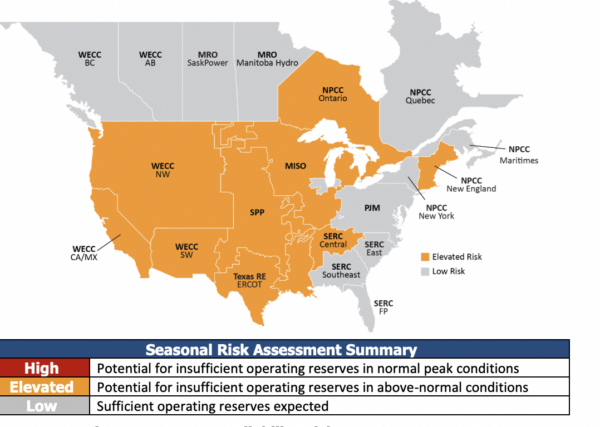 Tập đoàn Độ tin cậy Điện lực Bắc Mỹ (NERC) đã xác định chín lưới điện khu vực ở Bắc Mỹ phải đối mặt với nguy cơ mất điện cao vào mùa hè này. (Ảnh: Đăng dưới sự cho phép của Tập đoàn Độ tin cậy Điện lực Bắc Mỹ)