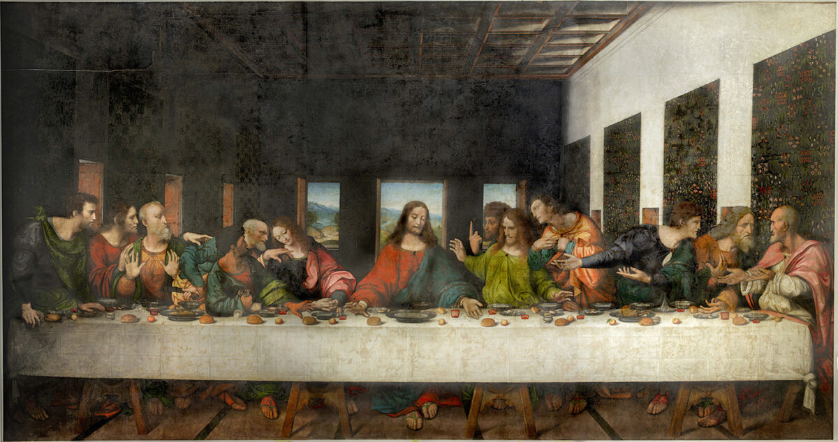 Bức tranh “The Last Supper” (Bữa tối cuối cùng) do các họa sĩ Leonardo da Vinci và Andrea Solari vẽ trên vải canvas, thế kỷ 16. (Ảnh: Đăng dưới sự cho phép của Đan phụ viện Tongerlo)