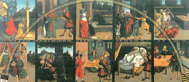 Bức họa “Mười Điều Răn” do họa sĩ Lucas Cranach the Elder vẽ năm 1516, Bảo tàng Lutherhaus Wittenberg, Đức. (Ảnh: Tài sản công)