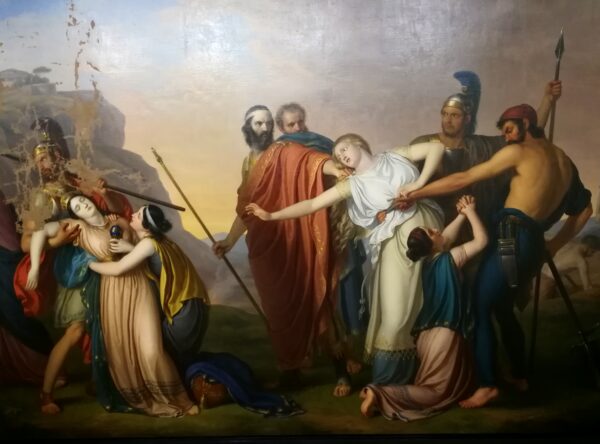 Tác phẩm “Antigone Condemned to Death by Creon” (Nàng Antigone Bị Vua Creon Buộc Tội Chết) của họa sĩ Giuseppe Diotti, năm 1845. Tranh sơn dầu trên vải canvas. (Ảnh: Tài sản công)
