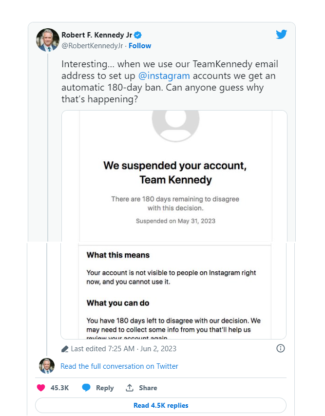 Ông Robert F. Kennedy Jr. bị trang mạng xã hội lớn cấm, các trang chiến dịch tranh cử bị chặn