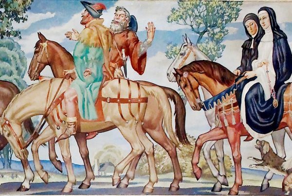 Chi tiết từ bức tranh tường “Canterbury Tales” (Chuyện kể ở Canterbury) của họa sĩ Ezra Winter, năm 1939. Thư viện Quốc hội Tòa nhà John Adams, Thủ đô Hoa Thịnh Đốn. (Ảnh: Tài sản công)