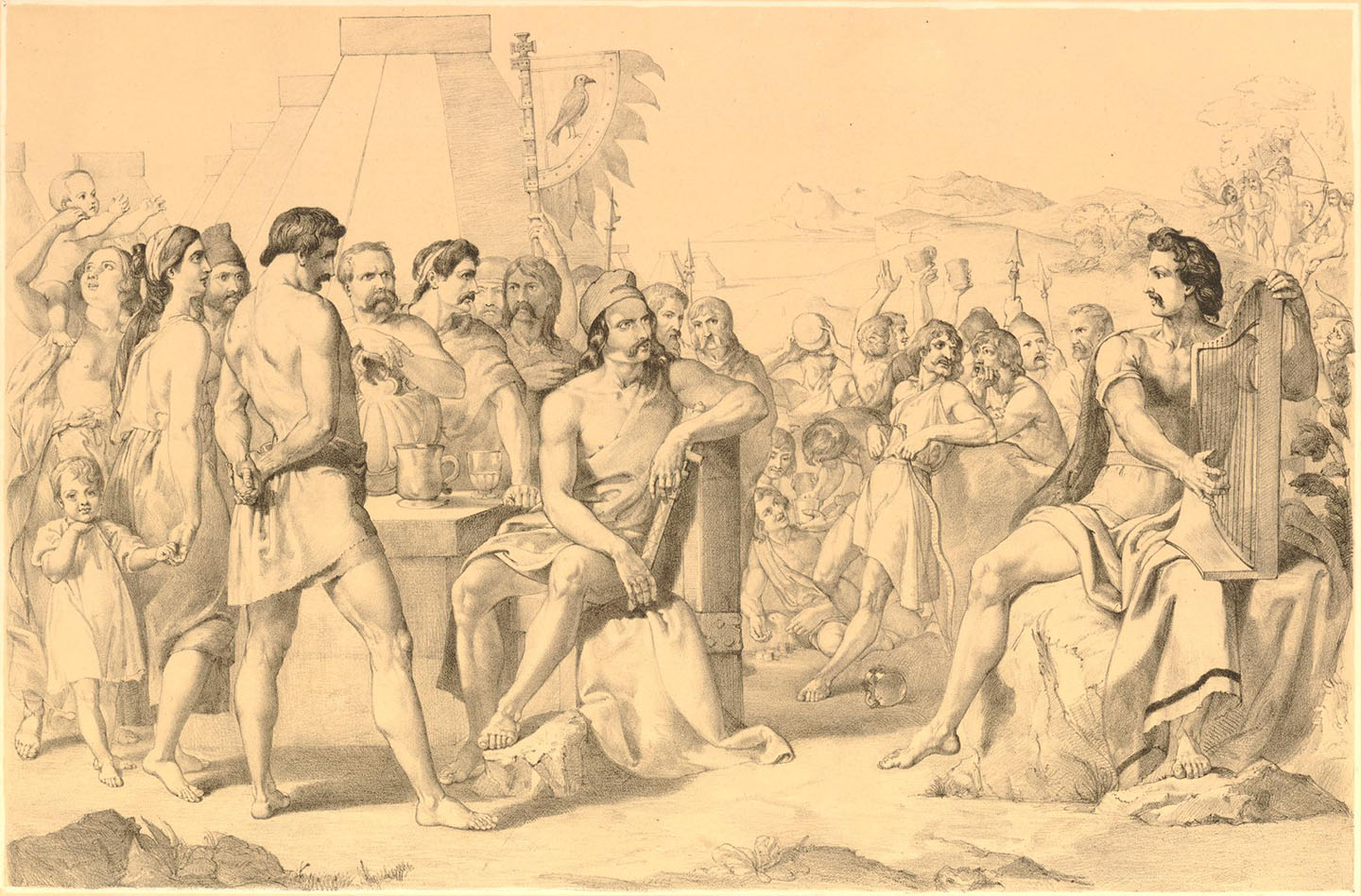 Một bản in “Vua Alfred trong doanh trại của quân Đan Mạch” sao chép theo tác phẩm của họa sĩ Marshall C. Claxton, khoảng 1843-1844, tranh của họa sĩ Frank Howard. Viện bảo tàng Anh, London. (Ảnh: Tài sản công)