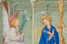 Một chi tiết của bức tranh “The Annunciation” (Thiên sứ truyền tin) trong bản thảo “The Beautiful Hours of Jean of France, Duke of Berry” (Sách tụng kinh đẹp mắt của Jean nước Pháp, Công tước xứ Berry). Bộ sưu tập Cloisters, năm 1954, tại Viện bảo tàng Mỹ thuật Metropolitan, New York. (Ảnh: Tài sản công)