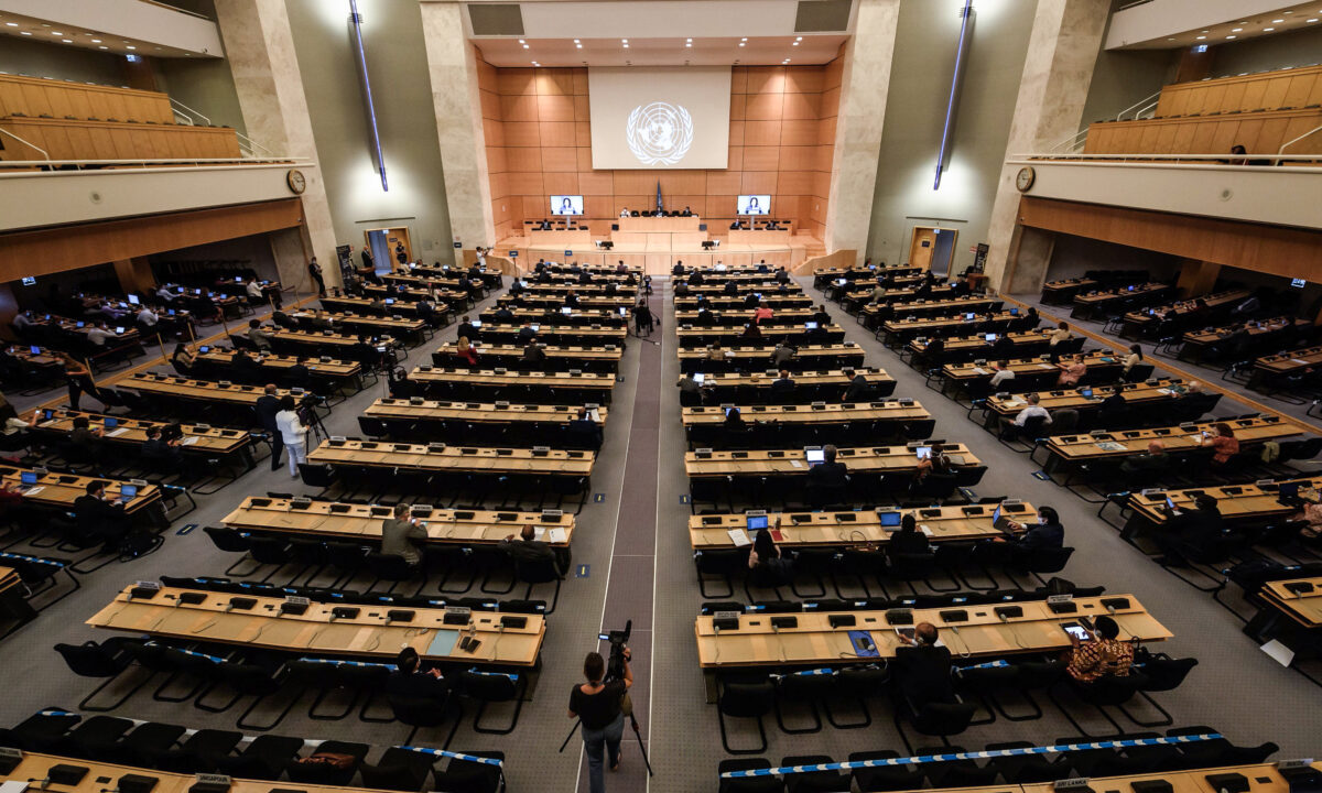 Toàn cảnh buổi khai mạc phiên họp thứ 44 của Hội đồng Nhân quyền Liên Hiệp Quốc tại Geneva vào ngày 30/06/2020. (Ảnh: Fabrice Coffrini/AFP qua Getty Images)