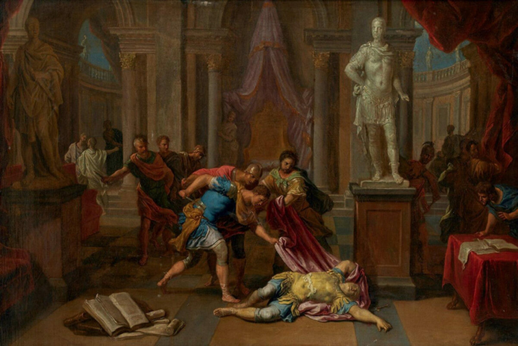 Tác phẩm “The Death of Caesar” (Cái chết của Caesar) giữa năm 1673 và năm 1736, tranh của họa sĩ Victor Honoré Janssens. Sơn dầu trên vải canvas. Bộ sưu tập Tư nhân. (Ảnh: Tài sản công)