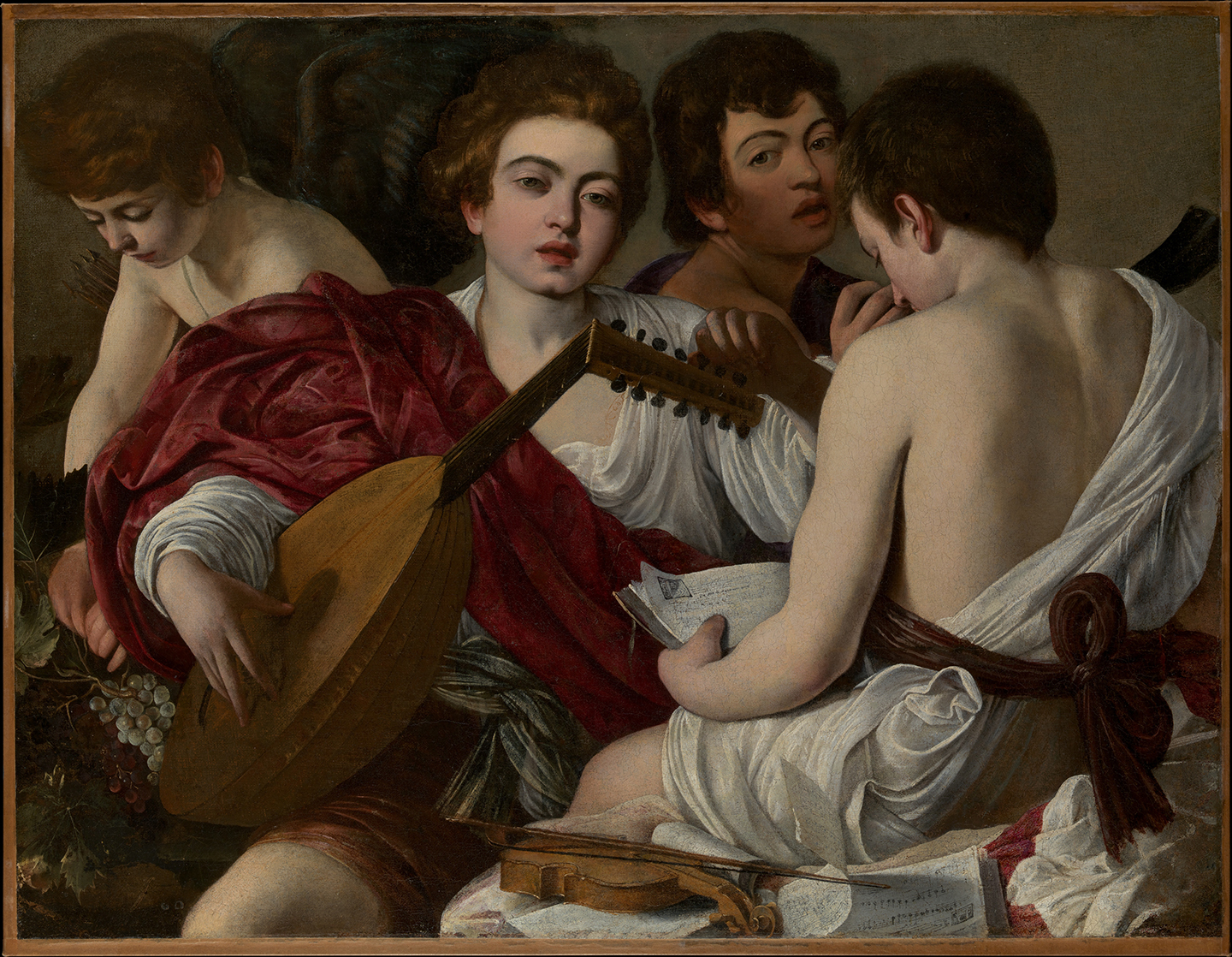Tác phẩm “Những người nhạc công” của danh họa Caravaggio, năm 1597. Tranh sơn dầu trên vải canvas. Viện Bảo tàng Nghệ thuật Metropolitan, thành phố New York. (Ảnh: Tài sản công)