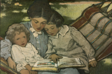 Hình ảnh một người mẹ đọc sách cho các con của mình trong tranh minh họa của họa sĩ người Mỹ Jessie Willcox Smith (1863–1935). (Ảnh: Tài sản công)
