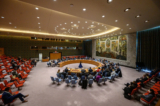 Quang cảnh chung của một cuộc họp của hội đồng bảo an Liên Hiệp Quốc về không phổ biến vũ khí hạt nhân và CHDCND Triều Tiên, hay Bắc Hàn, tại trụ sở Liên Hiệp Quốc ở thành phố New York hôm 20/03/2023. (Ảnh: Ed Jones/AFP qua Getty Images)