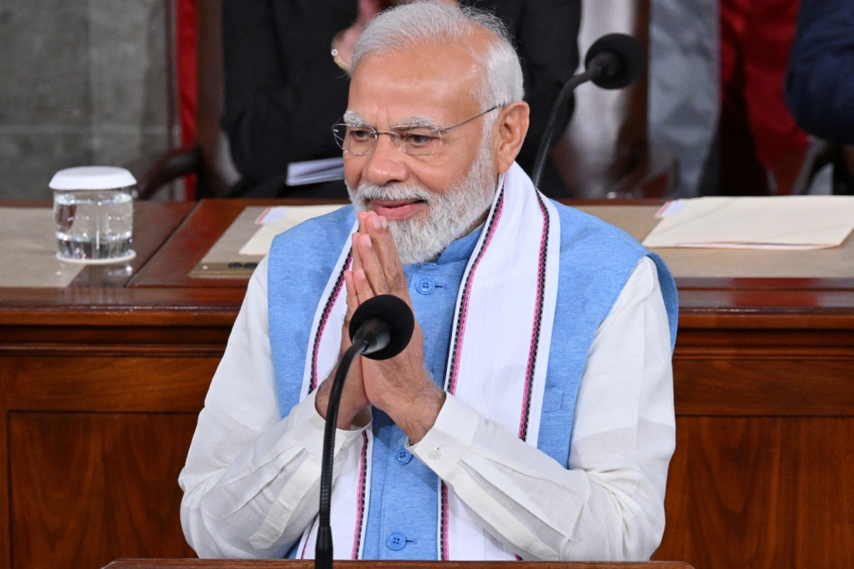 Thủ tướng Ấn Độ Narendra Modi nói trong cuộc họp chung của Quốc hội tại Tòa nhà Capitol Hoa Kỳ ở Hoa Thịnh Đốn hôm 22/06/2023. (Ảnh: Mandel Ngan/AFP qua Getty Images)