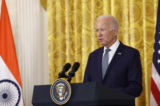 Tổng thống Joe Biden đưa ra nhận định trong cuộc họp báo chung với Thủ tướng Ấn Độ Narendra Modi tại Tòa Bạch Ốc hôm 22/06/2023. (Ảnh: Anna Moneymaker/Getty Images)