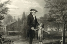 Cậu bé George Washington nhận lỗi với cha mình, ông Augustine Washington, ảnh minh họa từ một bức tranh khắc, khoảng năm 1846. (Ảnh: Everett Historical/Shutterstock)