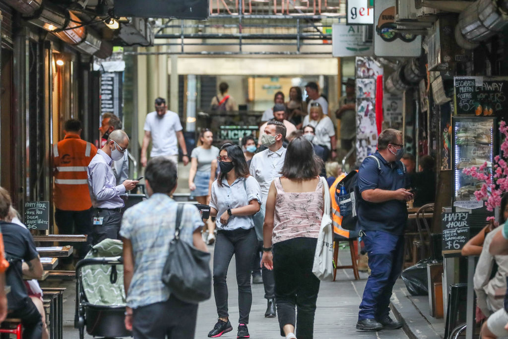 Toàn cảnh đường phố Trung tâm Melbourne ở Melbourne, Úc, ngày 04/02/2021. (Ảnh: Asanka Ratnayake/Getty Images)