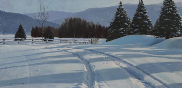 Tác phẩm “Winter Tracks” (Dấu vết mùa đông) của họa sĩ Jake Gaedtke, vẽ năm 2020. Tranh sơn dầu trên vải canvas; kích thước: 14 inch x 28 inch. (Ảnh: Jake Gaedtke)