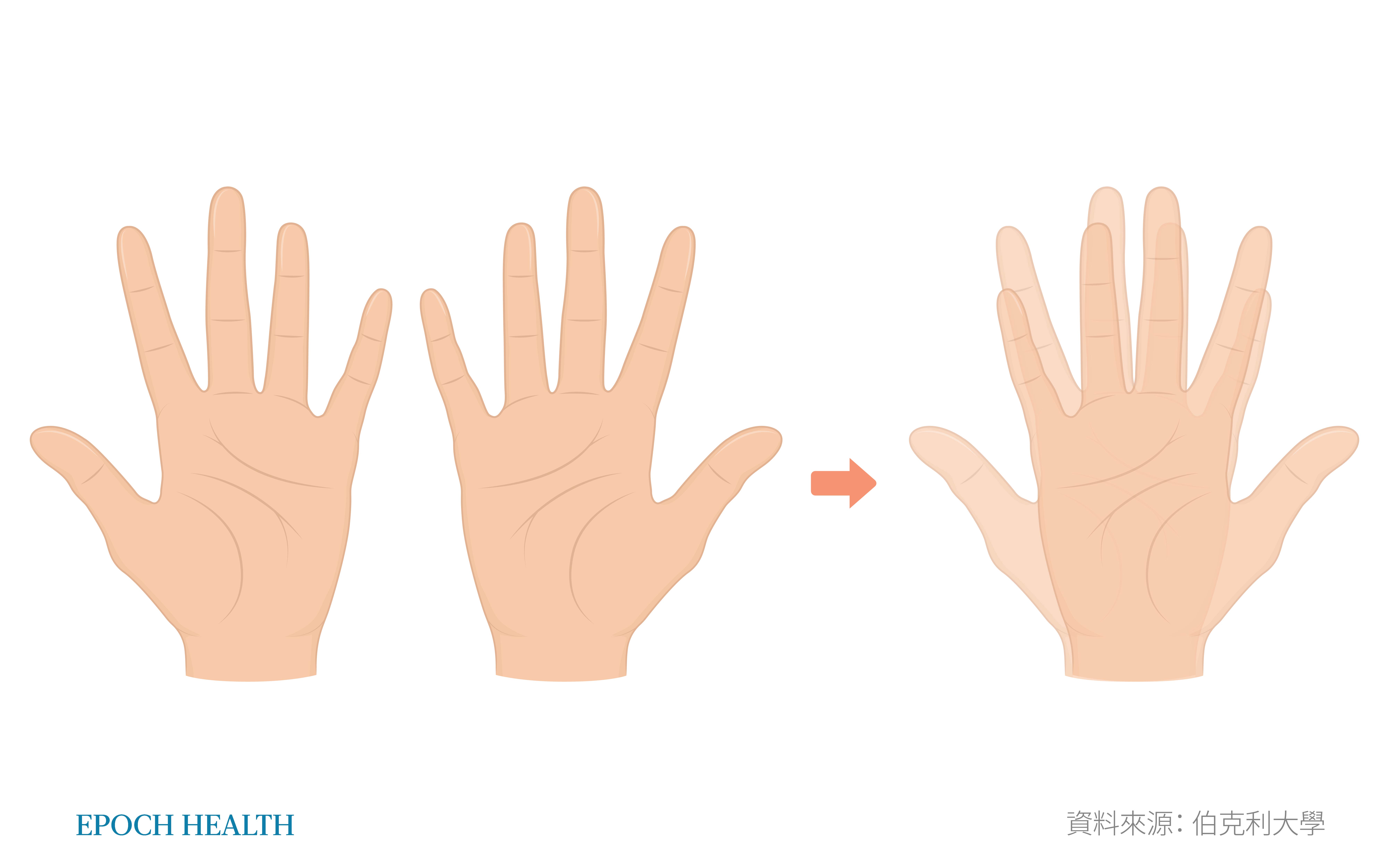 Con người có tay trái và tay phải, nhìn có vẻ giống nhau, nhưng cấu trúc ba chiều lại không thể trùng hợp. (Ảnh: Epoch Times)