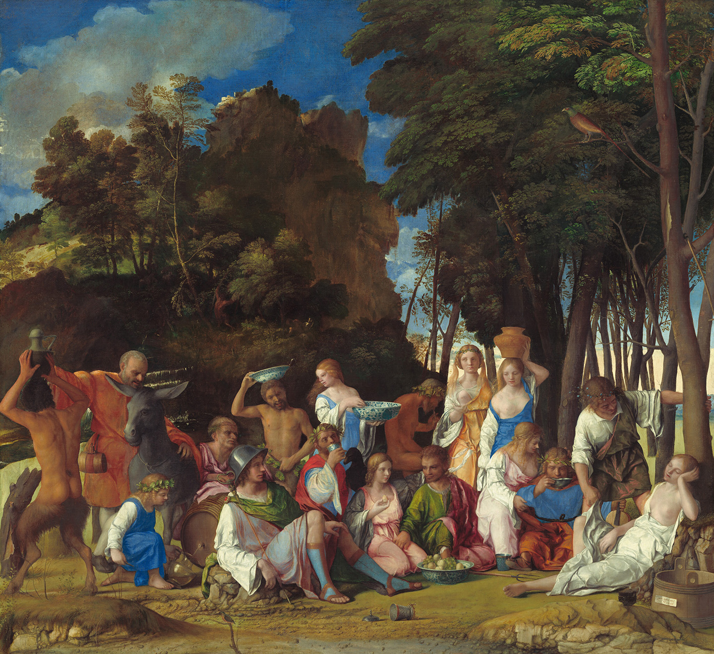 Bức tranh “The Feast of the Gods” (Yến tiệc của các vị Thần) của hai danh họa Giovanni Bellini và Titian, vẽ năm 1514 và 1529. Tranh sơn dầu trên vải canvas. Phòng trưng bày Nghệ thuật Quốc gia, thủ đô Hoa Thịnh Đốn. (Ảnh: Tài liệu công cộng)