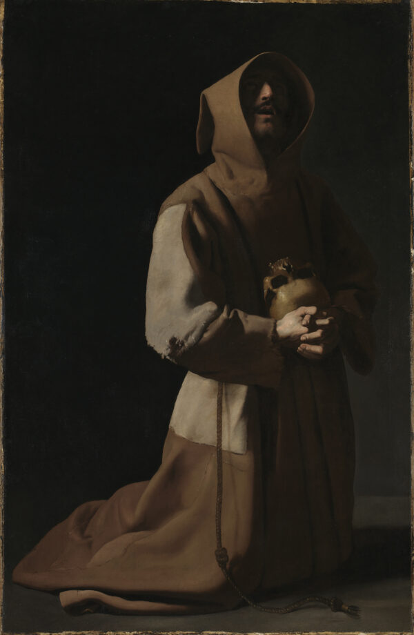 Tác phẩm “Saint Francis in Meditation” (Thánh Francis đang thiền định), khoảng năm 1635-1639, vẽ bởi họa sĩ Francisco de Zurbarán. Sơn dầu trên vải canvas; kích thước: 59 3/4 inch x 39 inch. Phòng trưng bày Quốc gia, London. (Ảnh: Phòng trưng bày Quốc gia, London)