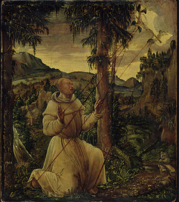 Tác phẩm “Saint Francis Receiving the Stigmata” (Thánh Francis Nhận Thánh tích), vẽ năm 1507, bởi họa sĩ Albrecht Altdorfer. Tranh sơn dầu trên vải canvas; kích thước: 9 1/2 inch x 8 1/4 inch. Thư viện Ảnh, Bảo tàng Nhà nước ở Berlin. (Ảnh: Jörg P. Anders/Thư viện Ảnh, Bảo tàng Nhà nước ở Berlin)