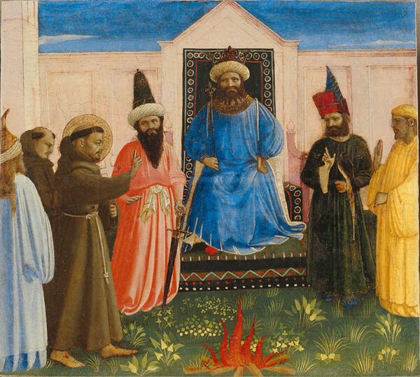 Tác phẩm “Saint Francis Before the Sultan” (Thánh Francis trước Quốc vương), vẽ năm 1429, bởi họa sĩ Fra Angelico. Màu keo trên bảng gỗ; kích thước:11 inch x 12 1/4 inch. Bảo tàng Lindenau, Altenburg ở Đức. (Ảnh: Bernd Sinterhauf/Bảo tàng Lindenau Altenburg, Đức)