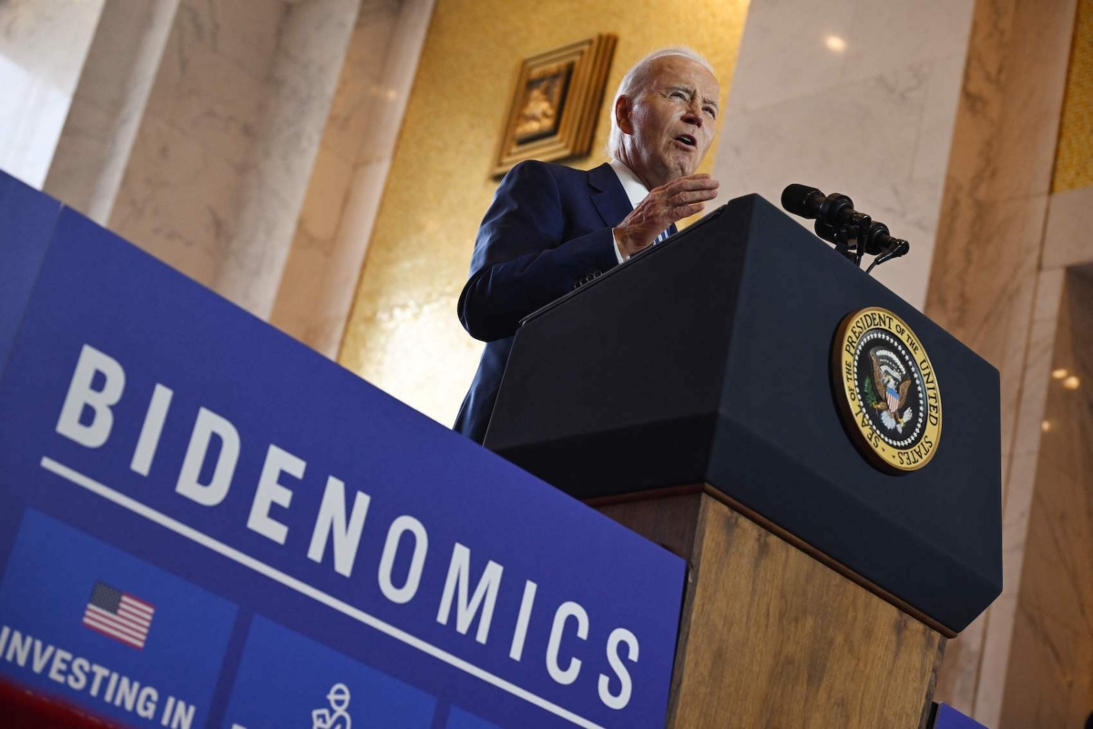 Tổng thống Hoa Kỳ Joe Biden nói về nền kinh tế tại Bưu điện Cũ ở Chicago, Illinois, hôm 28/06/2023. (Ảnh: Andrew Caballero-Reynolds/AFP qua Getty Images)