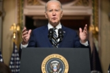 Tổng thống Hoa Kỳ Joe Biden trình bày tại lễ ký tuyên bố ở Phòng Hiệp ước Ấn Độ thuộc Tòa nhà Văn phòng Điều hành Eisenhower, cạnh Tòa Bạch Ốc ở Hoa Thịnh Đốn hôm 25/07/2023. (Ảnh: Mandel Ngan/AFP qua Getty Images)