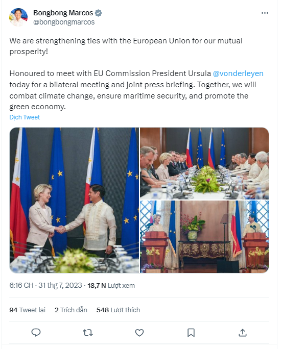 Liên minh Âu Châu sẵn sàng hợp tác với Philippines về an ninh hàng hải