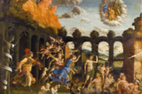 Bức tranh của họa sĩ Mantegna khích lệ chúng từ bỏ những thói hư tật xấu để đức hạnh có thể phát triển. Tác phẩm “Minerva Expelling the Vices from the Garden of Virtue” (Nữ Thần Minerva đuổi các Thói xấu khỏi Khu vườn Đức hạnh) của họa sĩ Andrea Mantegna, khoảng năm 1502. Tranh Sơn dầu trên vải canvas, kích thước 5.25 feet x 6.3 feet. Viện bảo tàng Louvre. (Ảnh: Tư liệu công cộng)