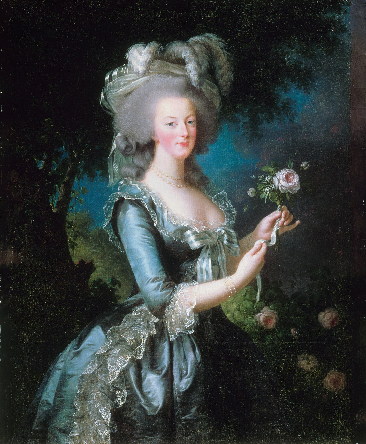Bức tranh “Marie Antoinette With a Rose” (Nữ hoàng Marie Antoinette cùng một đóa hồng) của họa sĩ Élisabeth-Louise Vigée Le Brun, năm 1783. Tranh sơn dầu trên vải canvas. Cung điện Versailles, Pháp quốc. (Ảnh: Tài liệu công cộng)