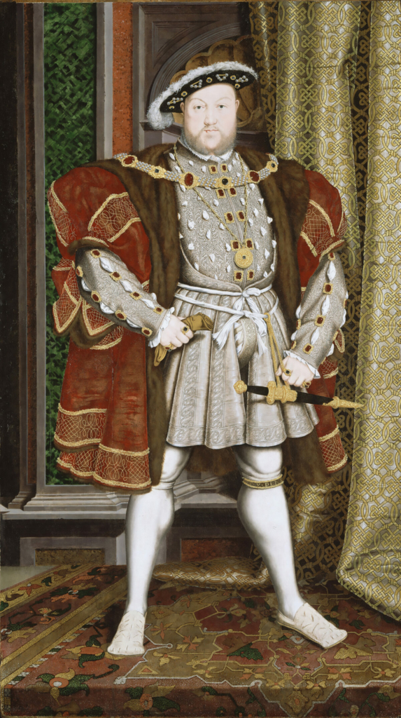 Bức tranh “Henry VIII” (Vua Henry VIII) do xưởng của họa sĩ Hans Holbein Con vẽ khoảng năm 1540. Tranh sơn dầu trên gỗ phẳng (panel), kích thước: 94 ⅛ inch x 52 15/16 inch. Bảo tàng Nghệ thuật Walker, Bảo tàng Quốc gia Liverpool. (Ảnh: Đăng dưới sự cho phép của Bảo tàng Nghệ thuật Cleveland)