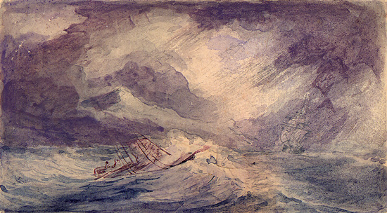 Bức tranh con tàu Flying Fish trong cơn giông bão của họa sĩ Alfred Thomas Agate vẽ năm 1838, một trong những nghệ sĩ của Đoàn Thám hiểm Khám phá của Hoa Kỳ. (Ảnh: Tài liệu công cộng)