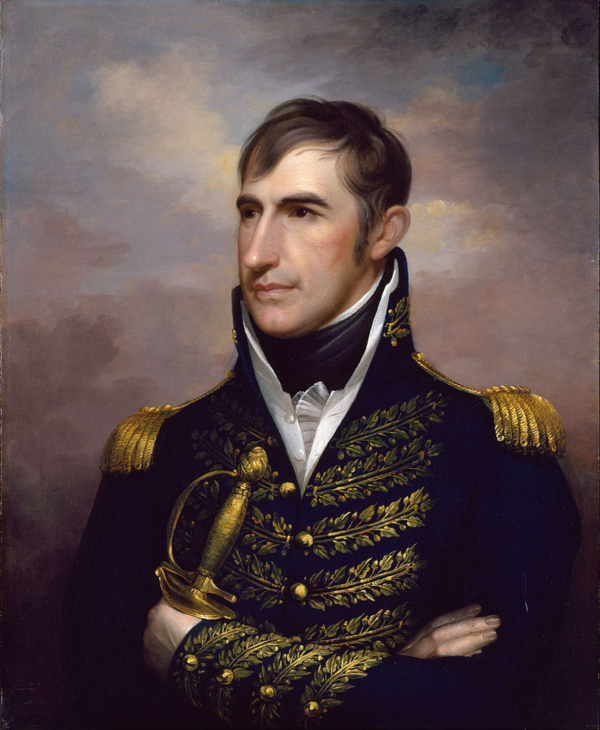 Bức chân dung này của Tổng thống Harrison ban đầu vẽ ông vận thường phục với cương vị là đại biểu quốc hội vào năm 1800; bộ quân phục được vẽ thêm vào khi ông phục vụ trong Chiến tranh năm 1812. Tranh của họa sĩ Rembrandt Peale, vẽ khoảng năm 1813. (Ảnh: Tài liệu công cộng)