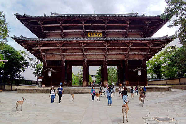 Cổng phía Nam là cổng chính của chùa Đông Đại, cao khoảng 25 mét. Đây là cổng núi lớn nhất ở Nhật Bản. (Ảnh: Vương Gia Ích/Epoch Times)