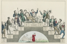 Một bản in thạch bản ủng hộ phong trào hạn chế rượu, “The Drunkard’s Progress: From the First Glass to the Grave” (Tiến Trình Của Người Nghiện Rượu: Từ Ly Đầu Tiên Cho Đến Mộ Phần) của họa sĩ Nathaniel Currier, vẽ khoảng năm 1846. Thư viện Quốc hội. (Ảnh: Tài liệu công cộng)