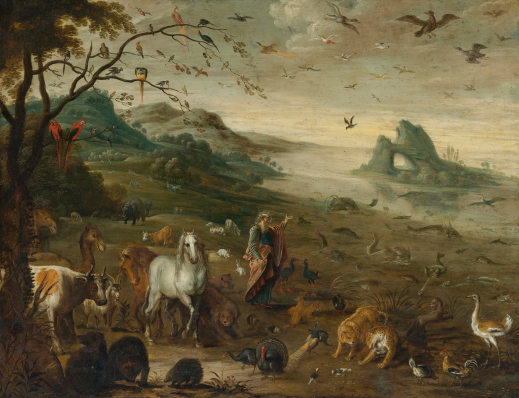 Tác phẩm “God Creating the Animals of the World” (Thiên Chúa tạo ra muôn loài trên thế gian) do họa sĩ Izaak van Oosten vẽ, thế kỷ 17. Tranh sơn dầu trên chất liệu đồng. Bộ sưu tập tư nhân. (Ảnh: Tài liệu công cộng)