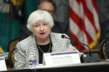 Bộ trưởng Ngân khố Janet Yellen diễn thuyết trong cuộc họp của Hội đồng Giám sát Bình ổn Tài chính tại Bộ Ngân khố Hoa Kỳ ở Hoa Thịnh Đốn, hôm 28/07/2023. (Ảnh: Kevin Dietsch/Getty Images)