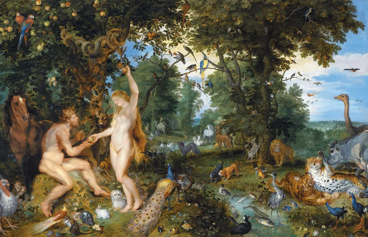Tác phẩm “The Garden of Eden with the Fall of Man” (Vườn Địa Đàng và sự sa ngã của loài người) của các họa sĩ Peter Paul Rubens và Jan Brueghel lớn, khoảng năm 1615. (Ảnh: Tài liệu công cộng)
