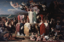 Để ca tụng vinh quang của quốc gia, bức tranh “The Genius of America” (Thiên tài nước Mỹ) do họa sĩ người Pháp Adolphe Yvon vẽ, khoảng năm 1868, trong thời kỳ sau Nội chiến. Tranh sơn dầu trên vải canvas. Bảo tàng Nghệ thuật Saint Louis, Missouri. (Ảnh: Tài liệu công cộng)