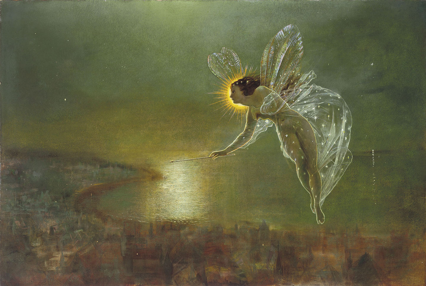 Tác phẩm “Spirit of Night” (Linh hồn của màn đêm) của họa sĩ John Atkinson Grimshaw, năm 1879. Tranh sơn dầu trên vải canvas; kích thước: 32 1/2 inch x 48 inch. Bộ sưu tập tư nhân. (Ảnh: Tài liệu công cộng)