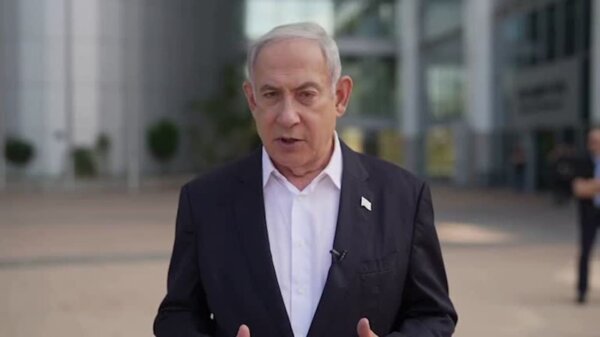 Thủ tướng Israel Benjamin Netanyahu nói từ Tel Aviv, Israel, hôm 07/10/2023. (Ảnh: Bộ Quốc phòng Israel/Khung hình chính video qua Reuters)
