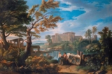Bức tranh “Landscape With the Vatican Belvedere” (Phong cảnh cùng khu vườn Vatican Belvedere) của họa sĩ Jan Frans van Bloemen, năm 1740. Tranh sơn dầu trên vải canvas; kích thước: 47.8 inch x 67.7 inch (~121cm x 172cm). Bảo tàng Musée Magnin, Burgundy, nước Pháp. (Ảnh: Tài liệu công cộng)