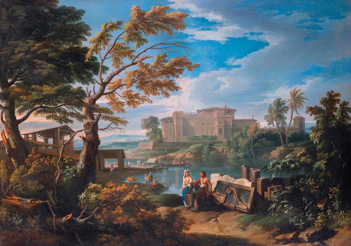 Bức tranh “Landscape With the Vatican Belvedere” (Phong cảnh cùng khu vườn Vatican Belvedere) của họa sĩ Jan Frans van Bloemen, năm 1740. Tranh sơn dầu trên vải canvas; kích thước: 47.8 inch x 67.7 inch (~121cm x 172cm). Bảo tàng Musée Magnin, Burgundy, nước Pháp. (Ảnh: Tài liệu công cộng)