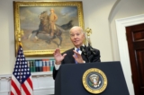 Tổng thống Joe Biden nhận xét về báo cáo việc làm tháng Chín tại Tòa Bạch Ốc ở Hoa Thịnh Đốn hôm 06/10/2023. (Ảnh: Kevin Dietsch/Getty Images)