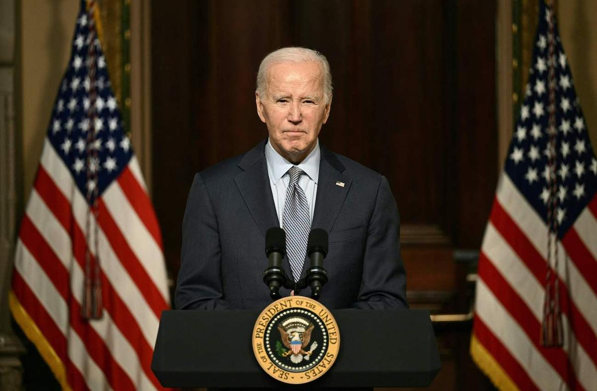 Tổng thống Joe Biden diễn thuyết tại hội nghị bàn tròn với các nhà lãnh đạo cộng đồng Do Thái trong Phòng Indian Treaty của Tòa Bạch Ốc, hôm 11/10/2023. (Ảnh: Brendan Smialowski/AFP qua Getty Images)