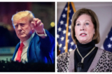 Cựu Tổng thống Donald Trump trong một bức ảnh chụp hồi tháng 08/2022. Luật sư Sidney Powell tại một cuộc họp báo vào ngày 19/11/2020. (Ảnh: David ‘Dee’ Delgado/Reuters; Charlotte Cuthbertson/The Epoch Times)