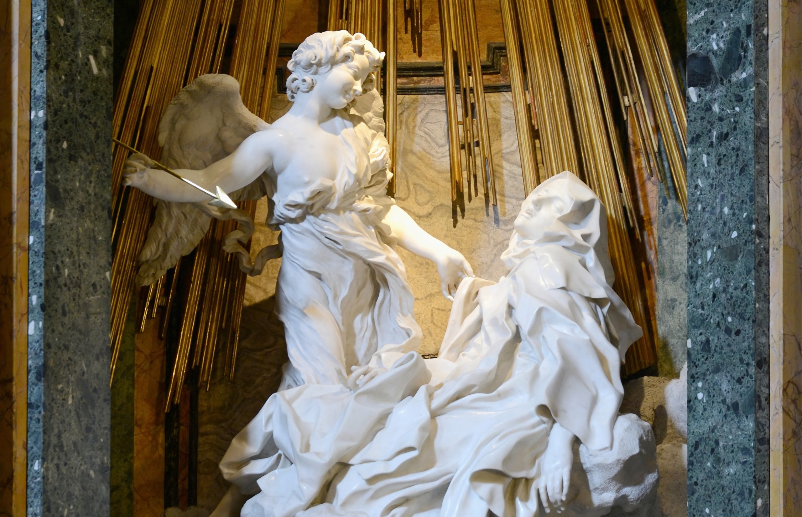 Chi tiết của bức tượng “Ecstasy of Saint Teresa” (Trạng thái nhập định của Thánh Teresa) do điêu khắc gia Gian Lorenzo Bernini tạc năm 1647–1652. Nhà nguyện Cornaro, Thánh Maria della Vittoria, Rome. (Ảnh: Tài liệu công cộng)