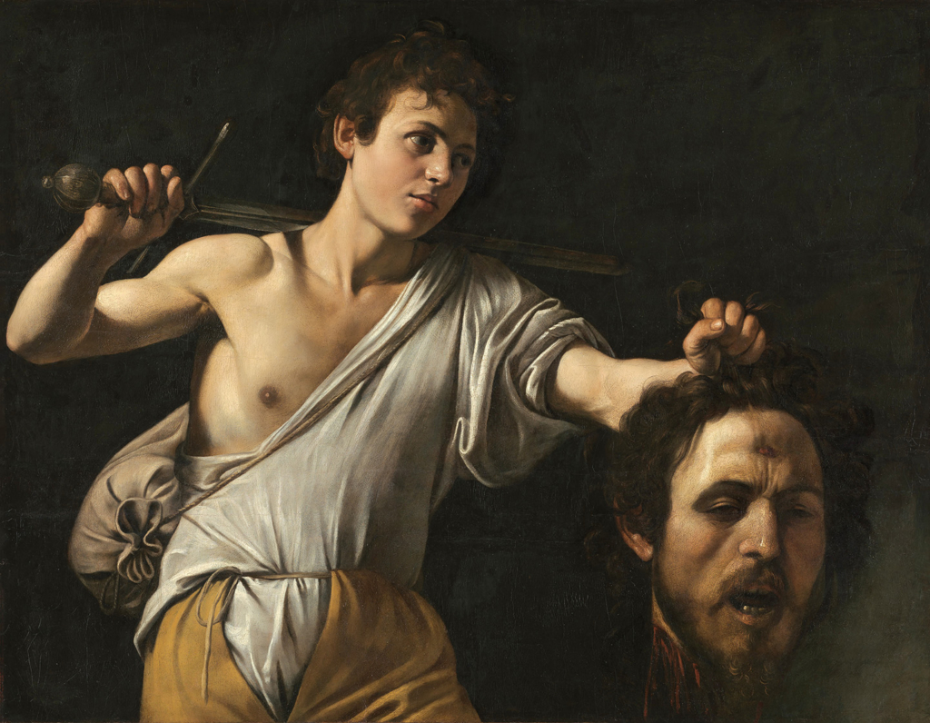 Tác phẩm “David With the Head of Goliath” (David với đầu của Người khổng lồ) do nghệ thuật gia Caravaggio tạc khoảng năm 1600 và năm 1601. Sơn dầu trên gỗ cây dương; kích thước: 35.9 inch x 45.7 inch (~91cm x 116cm.) Bảo tàng Lịch sử Nghệ thuật, Vienna. (Ảnh: Tài liệu công cộng)