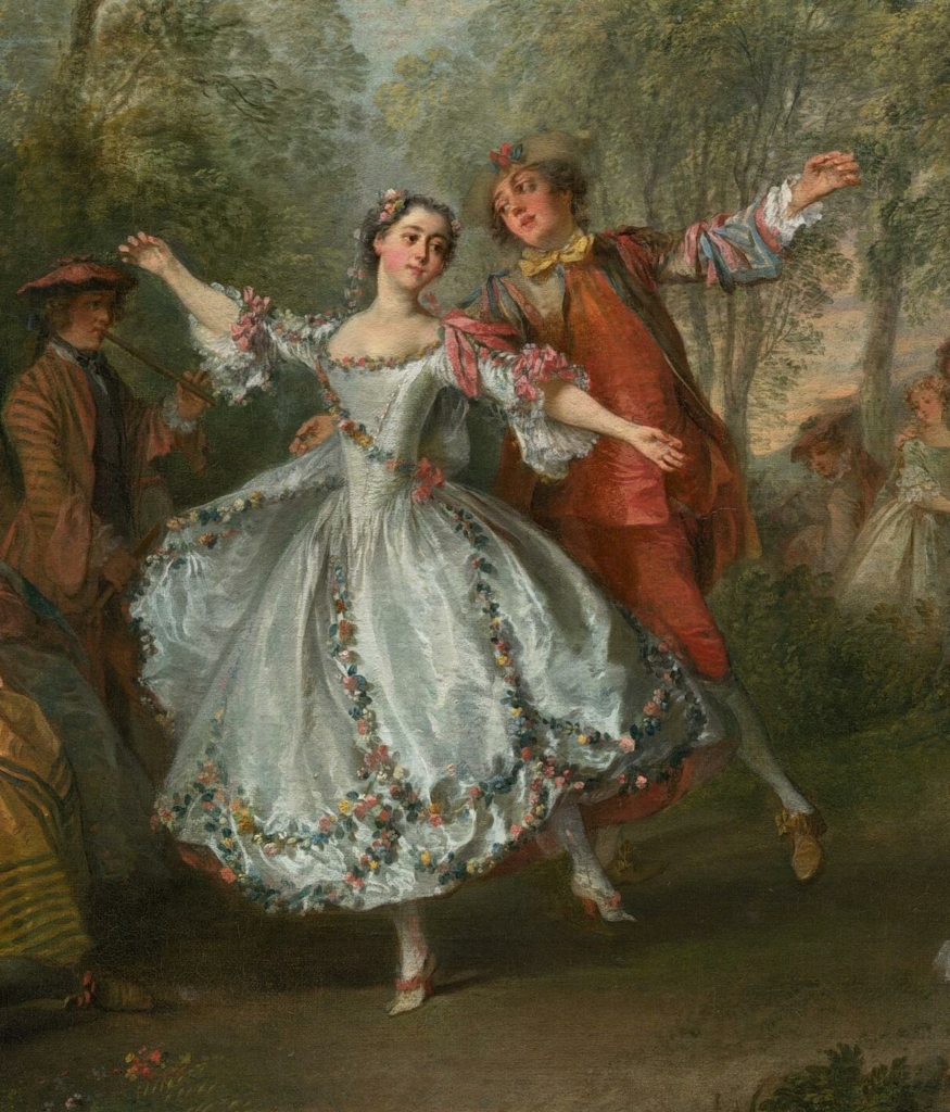 Cận cảnh chi tiết các vũ công trong tác phẩm “La Camargo Dancing,” tranh của họa sĩ Nicolas Lancret, khoảng năm 1730. (Ảnh: Tài liệu công cộng)
