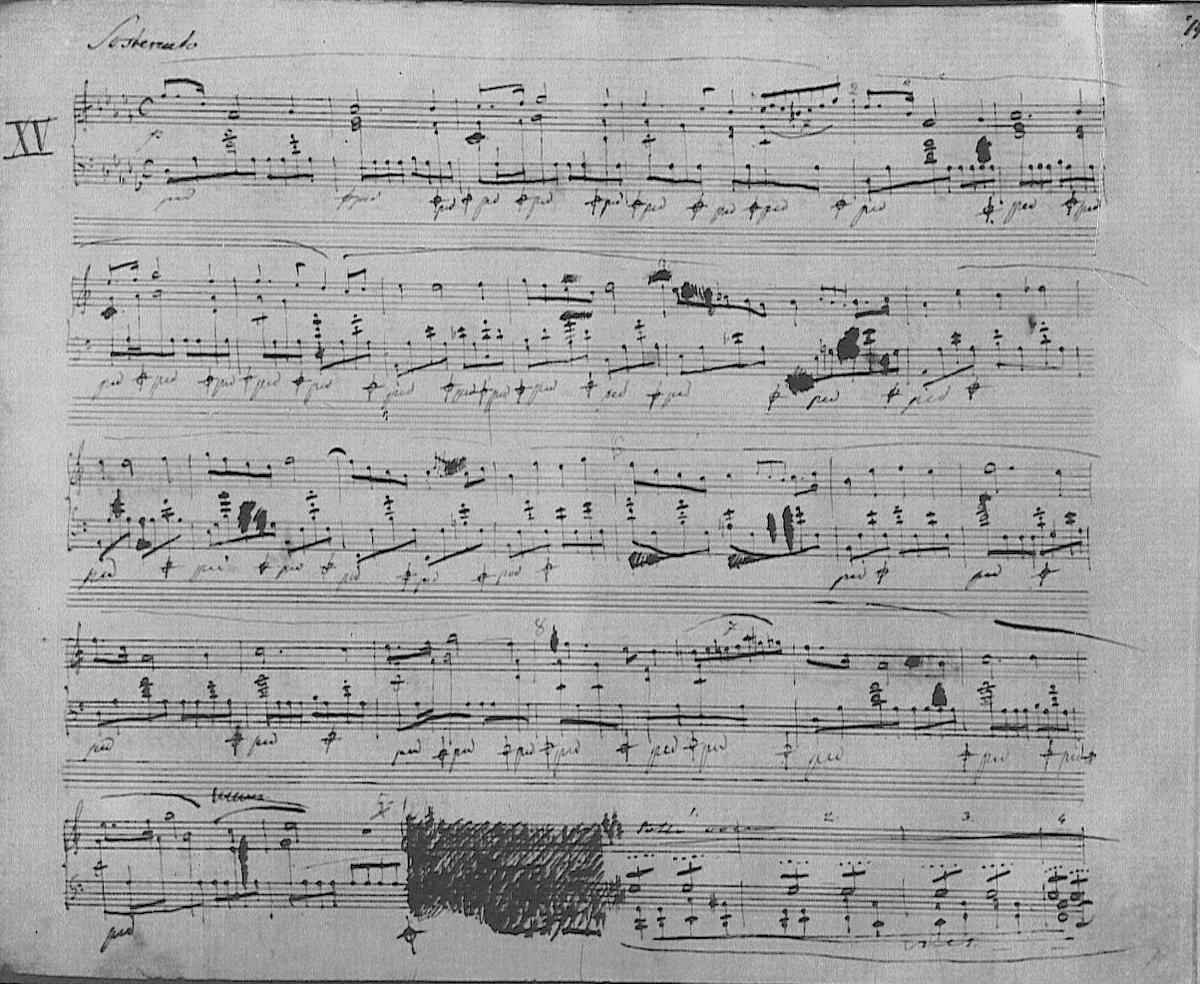 Trang đầu tiên trong Khúc Dạo đầu số 15 (Prelude No. 15) mang tên “Giọt mưa” do Chopin viết. (Ảnh: Tài liệu công cộng)